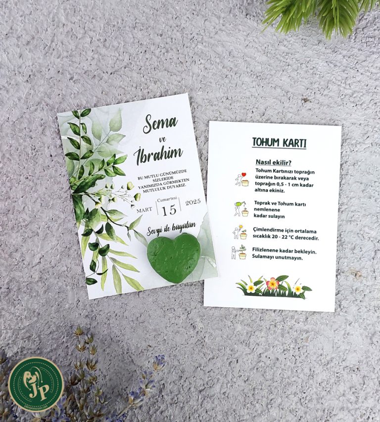 kalp tohum karti davetiye yesil Joker Promosyon ve Tanıtım Ürünleri